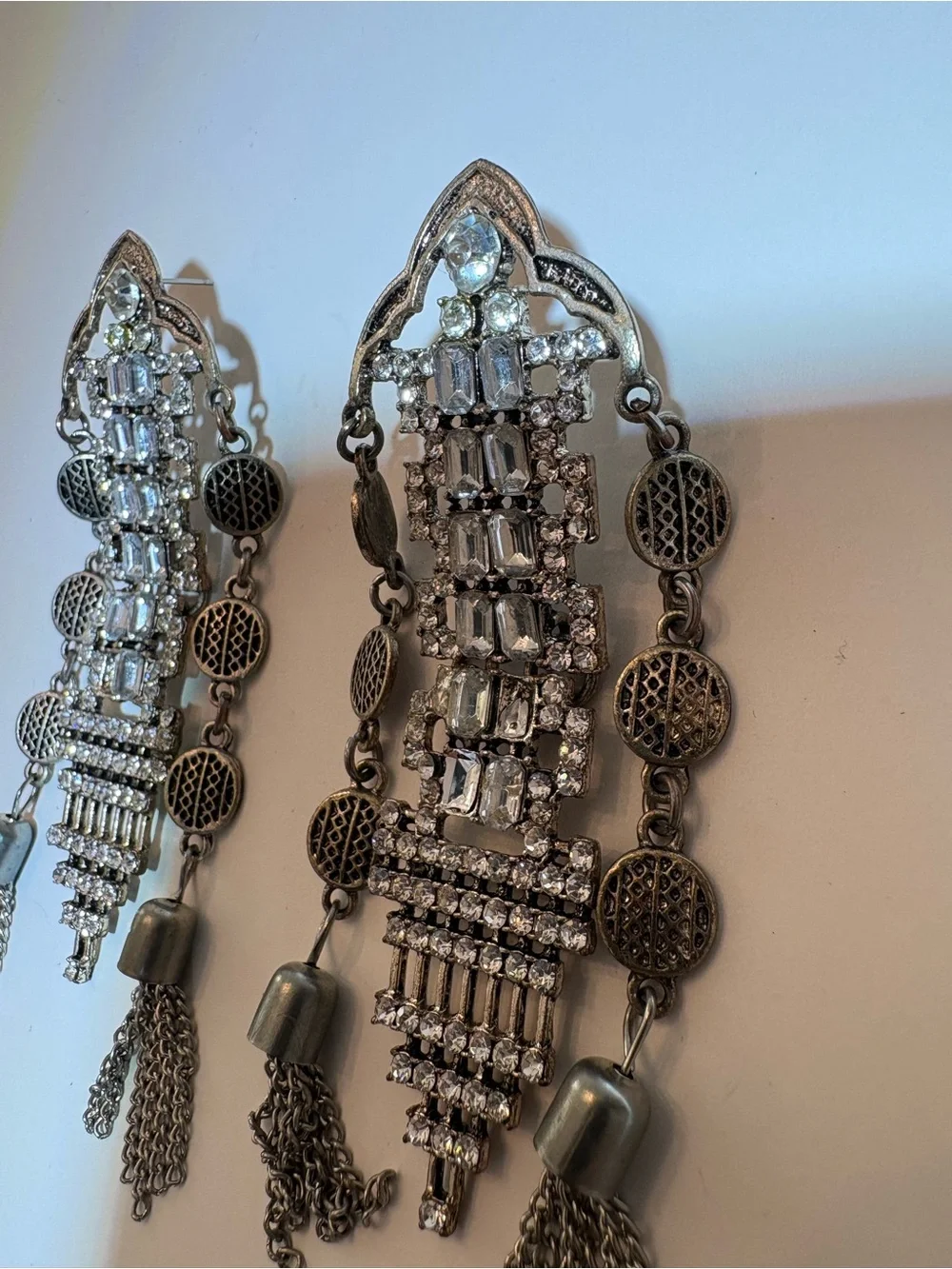 Silver Chandelier Tassel Drop Earrings - Unbranded
